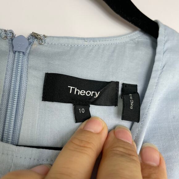 Theory Light Blue Linen Blend Lined Mini Dress Women's Size 10 - Picture 6 of 11